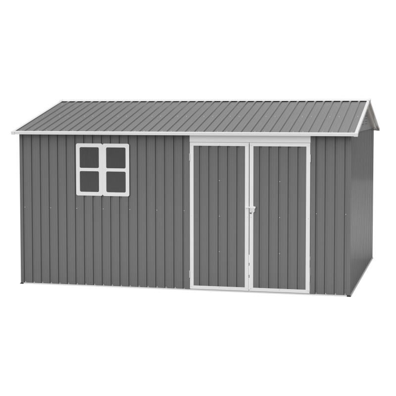 12x10 FT Outdoor Storage Shed Metal, Large Garden Tool Sheds Outdoor with Lockable Doors, Waterproof Steel Utility Storage Building, Heavy Duty E (Option: Grey)