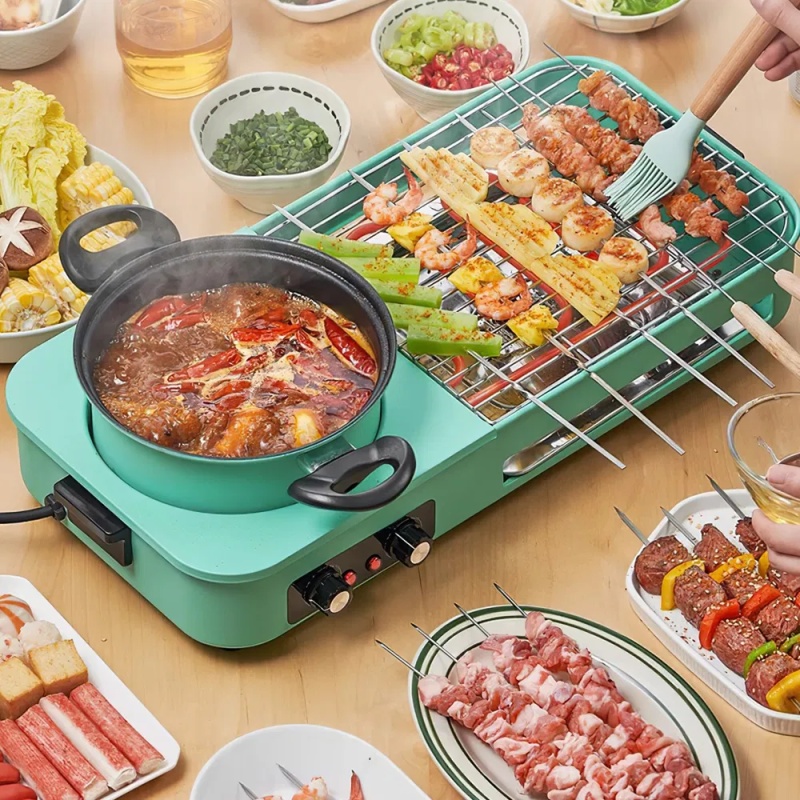 Electric Hot Pot with Grill,1600W 3-in-1 Smokeless Raclette Table Grill for Kitchen, Barbecue Shabu Hot Pot with Non-Stick Cooking Removable Plat (Option: as pic)