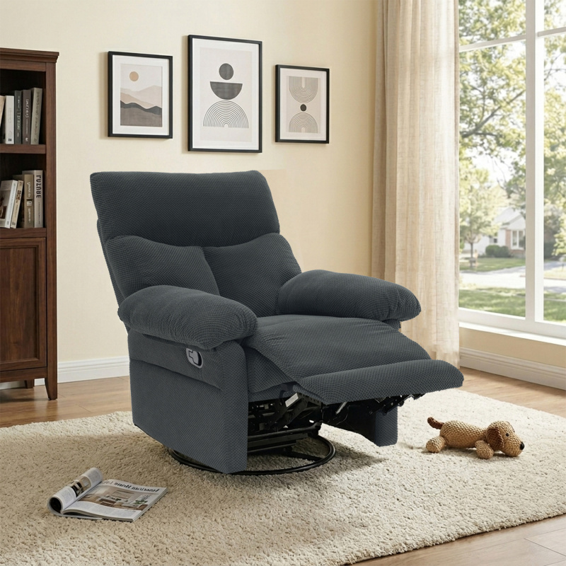 Modern Swivel Rocker Recliner Chair, Manual Overstuffed Glider Armchair with Textured Fabric for Living Room and Nursery (Option: Dark Gray)