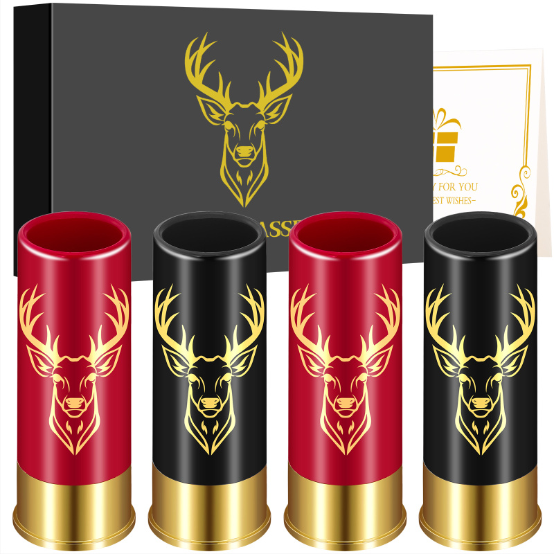 4 Deer Heads 1.5 Ounces - Reusable High-quality Plastic Bullet Cup, Suitable For Whiskey, Cocktails, And Wine, Perfect For Bars, Parties, And Gif (Option: Black Red XJB0108)