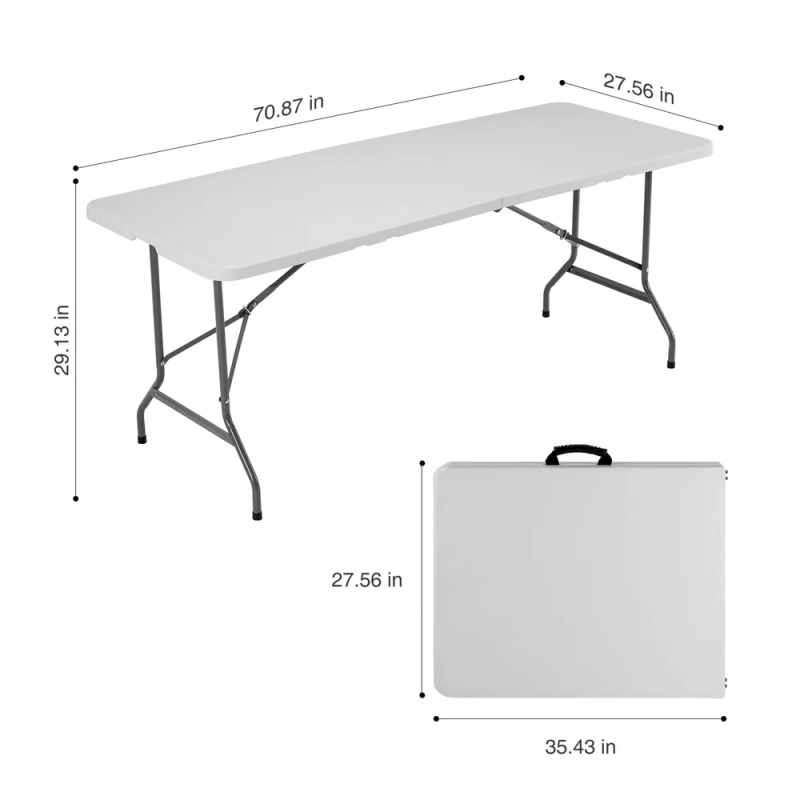 Folding Table Outdoor Indoor Heavy Duty Portable Table with Carrying Handle for Camping Picnic Party (Option: 6FT)