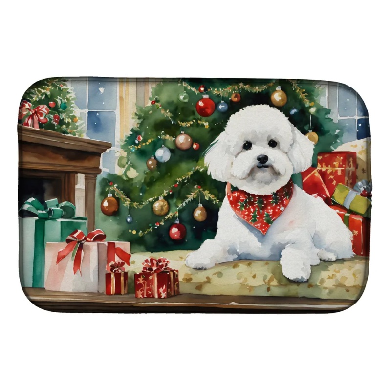 Bichon Frise Cozy Christmas Dish Drying Mat Absorbent Dish Drying Mat Pad for Kitchen Counter Dish Drainer Mat for Countertop, 14 x 21", Multicol (Option: Default)