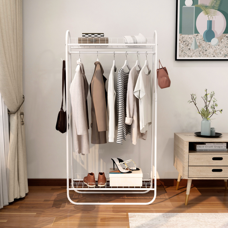 Garment Rack Freestanding Heavy Duty Clothing Rack, Metal Rolling Clothes Rack with Double Shelves, Portable Wardrobe Rack for Hanging Clothes (Option: White)