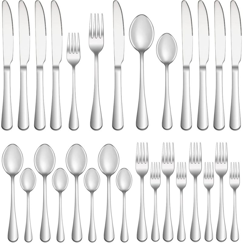 20 Piece Silverware Set For 4, Premium Stainless Steel Flatware, Mirror Polished Forks, Knives & Spoons, Dishwasher Safe (Option: Silver)