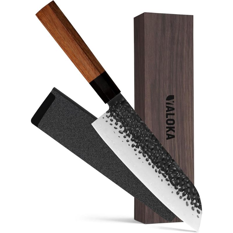 8 Inch Gyuto Knife - Professional Japanese Chef Knife - 3 Layers 9CR18MOV High Carbon Steel - Hand Hammered Blade Kitchen Knife (Option: Santoku knife)