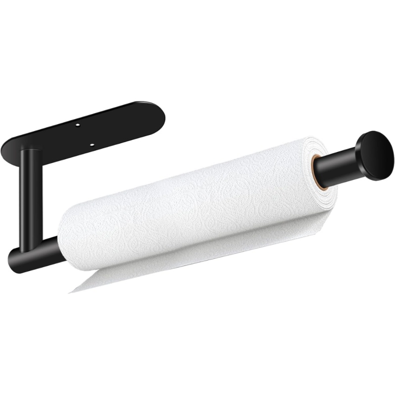 Black Self-Adhesive Under Cabinet Paper Towel Holder Wall Mounted Roll Organizer For Kitchen Bathroom Counter Storage (Option: Black)