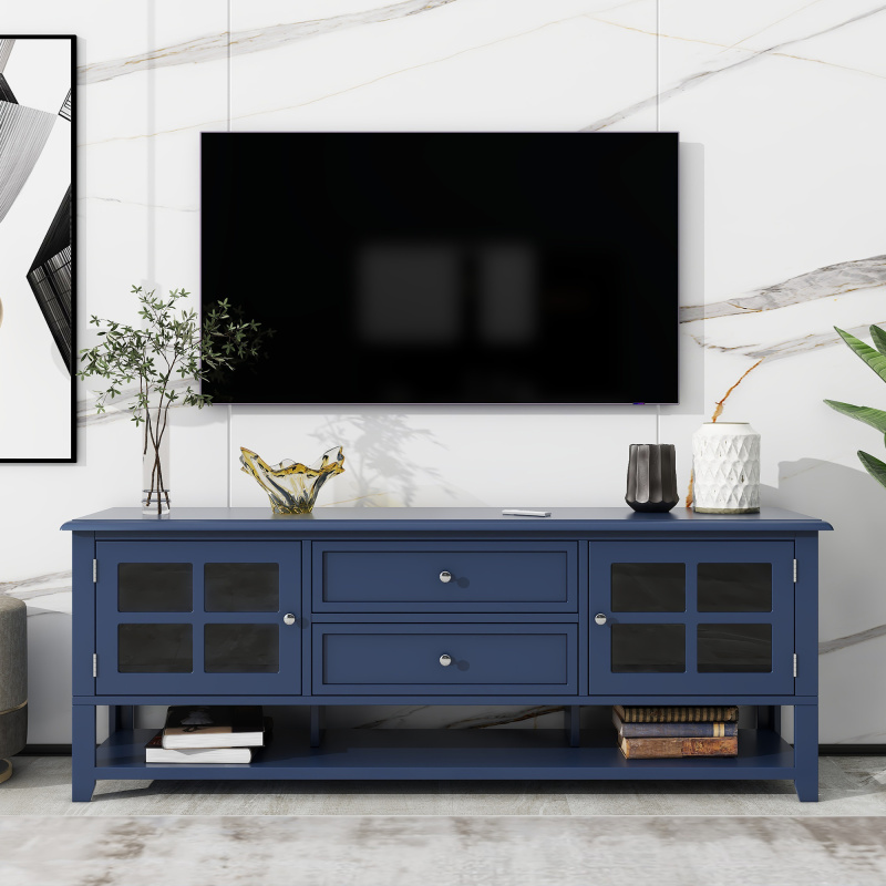 TV Stand For TVs Up To 60'', Entertainment Center With Multifunctional Storage Space, TV Cabinet With Modern Design, Media Console For Living Roo (Option: blue)