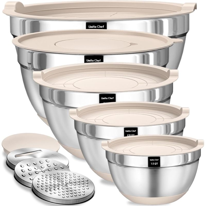 8 Pack Stainless Steel Mixing Bowls With Airtight Lids, Nesting Bowls With Grater Attachments & Non Slip Bottoms For Mixing & Serving (Option: MULTI)
