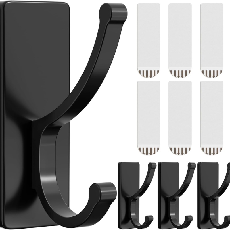4 Pack Black Adhesive Wall Hooks With Strips No Residue Heavy Duty Sticky Towel Hooks Easy Remove Home Storage Organizer (Option: Black)