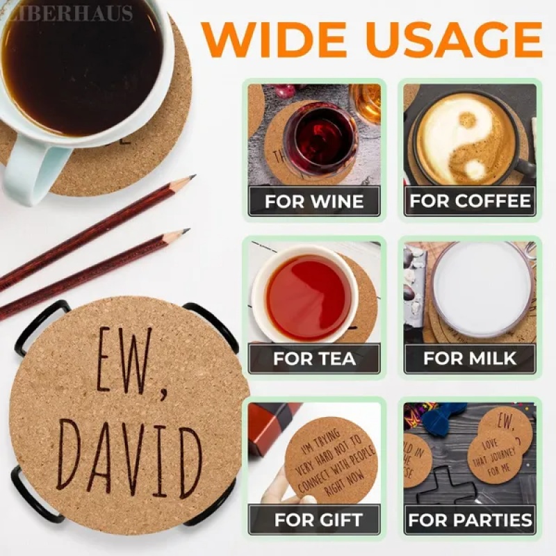 Cork Coasters For Drinks Coasters Set Of 6 With Holder Funny Coasters For Adults Cup Coasters For Coffee Table Home Bar Wedding Absorbent Coaster (Option: Brown)