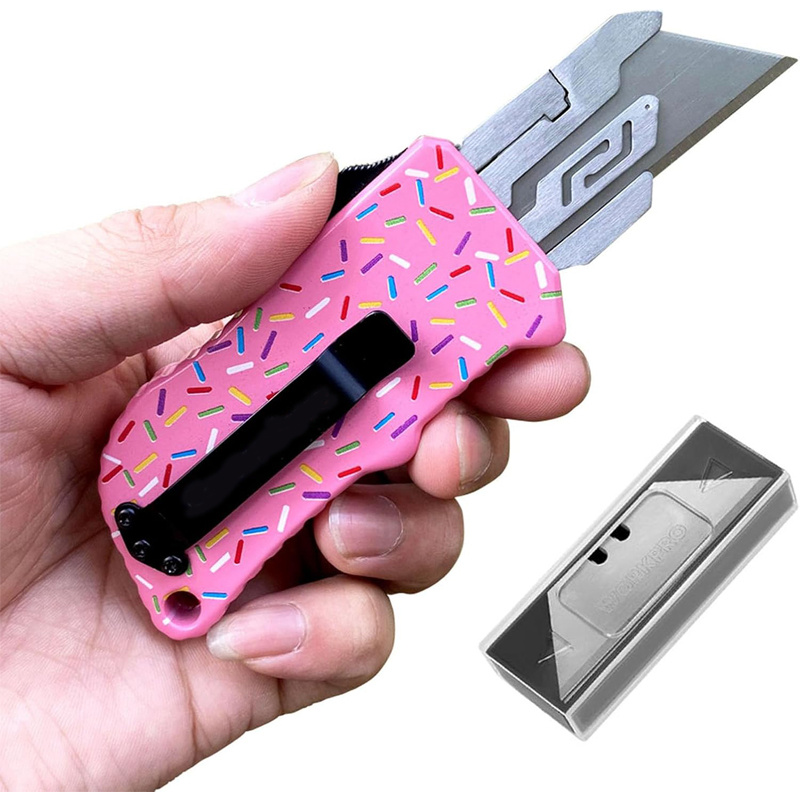 Aluminum Retractable Multi-Purpose Knife, Includes 5 SpareBlades -Quick Replacement, EDC Tool Pocket Knife (Option: pink)