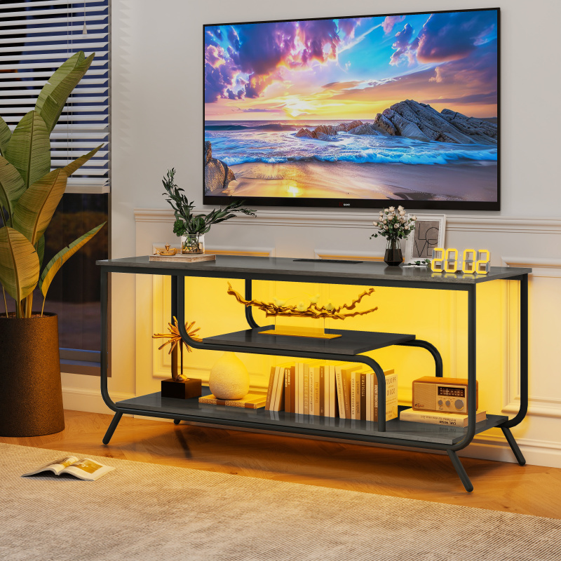 There Are Installation Videos And Scene Videos. TV Socket And LED Light - TV Stand TV Up To 55  Small Unit Modern TV Console Suitable For Living (Option: Light Gray)