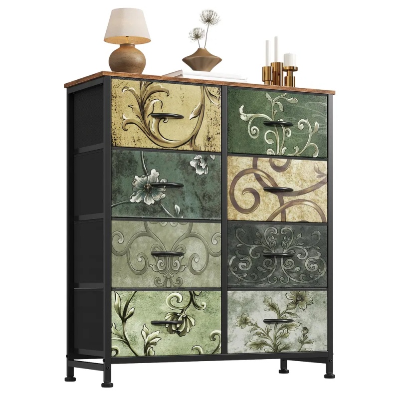 Dresser, Bedside table with a movable fabric box, sturdy steel-framed wooden top organizer furniture (Option: 8BC)