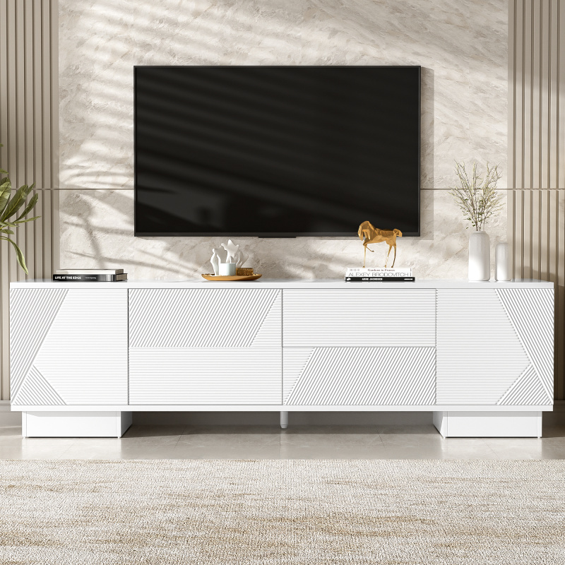 VIBE HAUS 70.8 Modern TV Stand For TVs Up To 75 Inches, Entertainment Center With Storage Cabinets, 4 Drawers And A Metal Center Leg, Minimalist (Option: White)