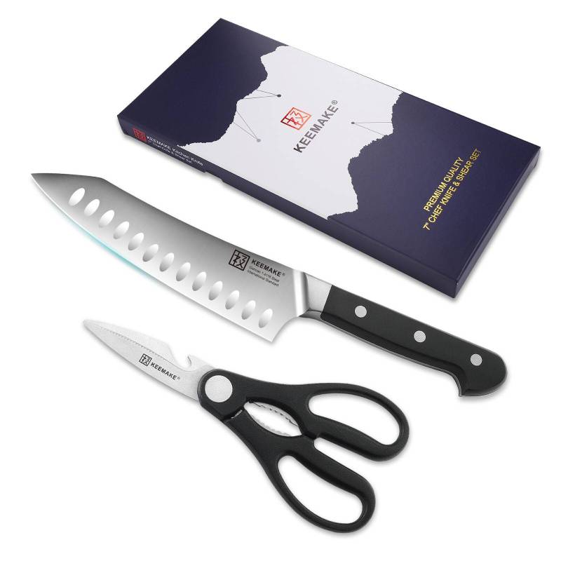 2Pcs Chef Knife Set Stainless Steel Kitchen Shears Scissor Cutlery Slicing Gift (Option: Black)