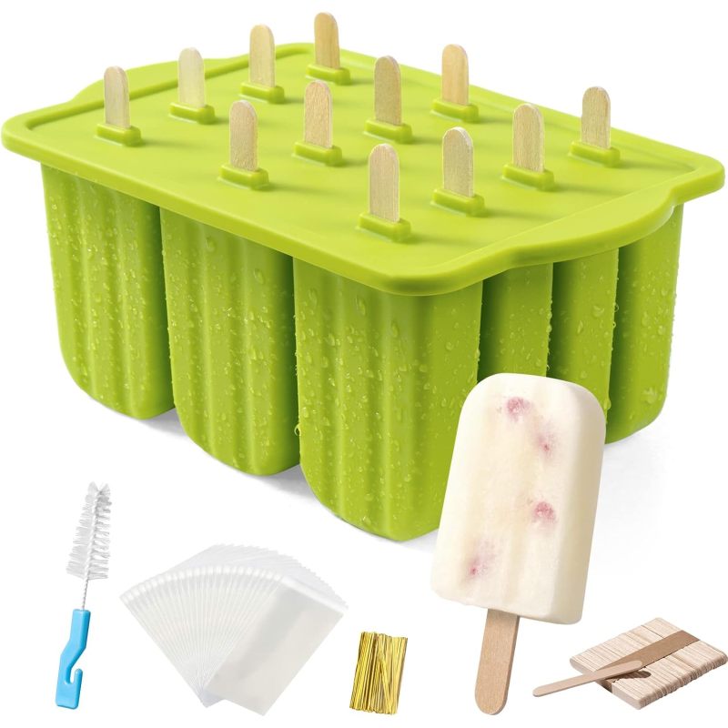 Popsicle Moulds, MEETRUE 12-piece Silicone Popsicle Mould Set - Easy To Remove, BPA-free Popsicle Moulds, Popsicle Moulds, Homemade Popsicle Make (Option: green)