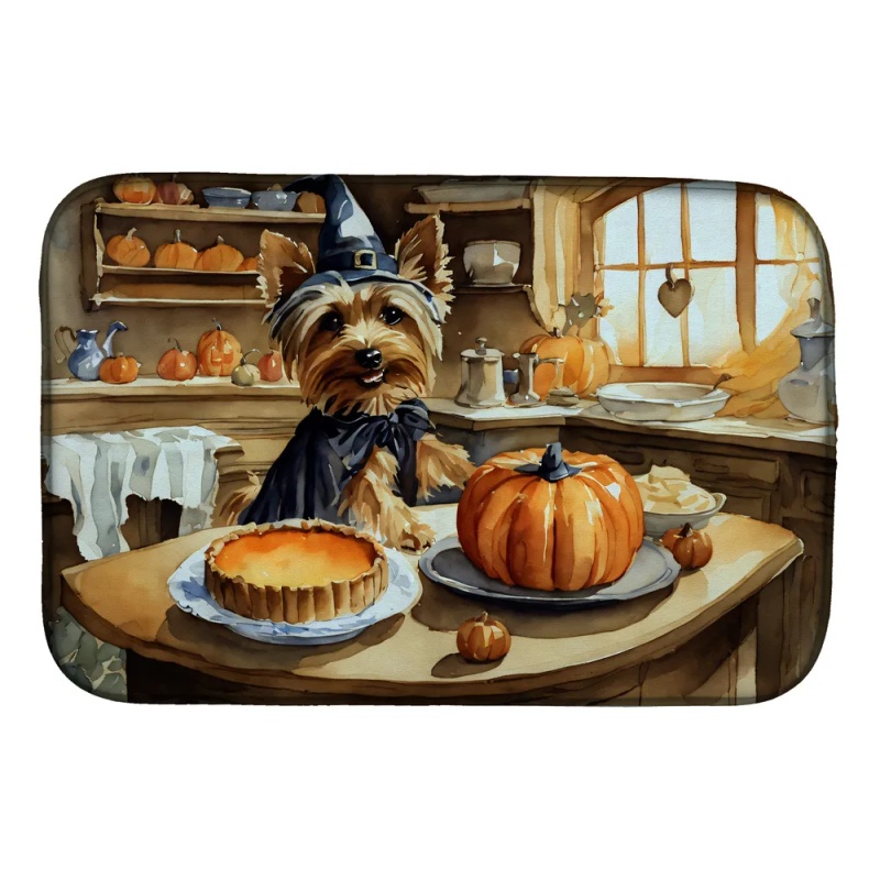 Silky Terrier Fall Kitchen Pumpkins Dish Drying Mat Absorbent Dish Drying Mat Pad for Kitchen Counter Dish Drainer Mat for Countertop, 14 x 21", (Option: Default)