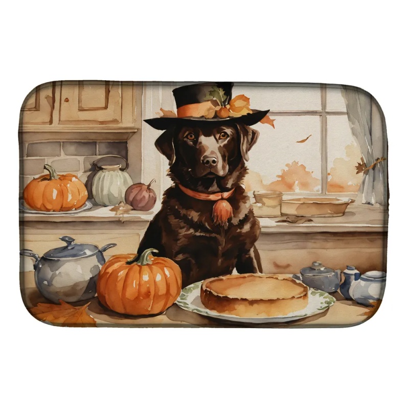 Chocolate Lab Fall Kitchen Pumpkins Dish Drying Mat Absorbent Dish Drying Mat Pad for Kitchen Counter Dish Drainer Mat for Countertop, 14 x 21", (Option: Default)