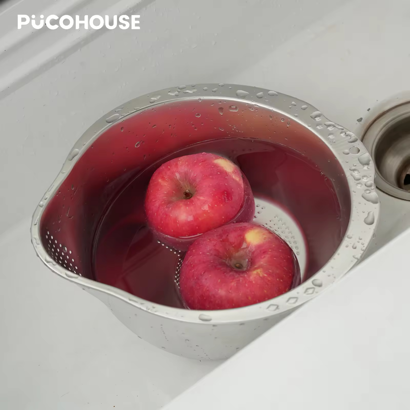 Slanted Bottom Drain Bowl - A Versatile Colander For Pasta, Rice, And Produce, A Time-saving Kitchen Sink Helper (Option: Silver)