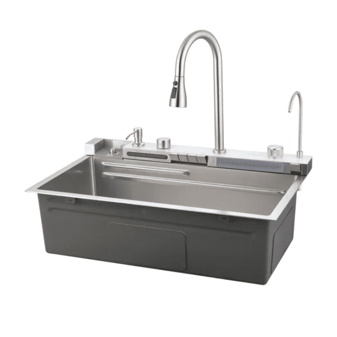 Pull-out Facuet Single Bowl Sink Kitchen Vegetable Sink 304 Whale Waterfall Sink Dish Sink Household Vegetable Washing Basin (Option: Style1)