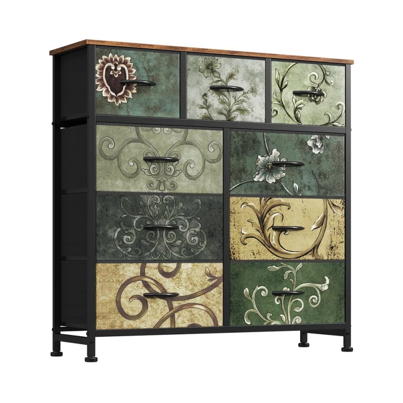 Dresser, Bedside table with a movable fabric box, sturdy steel-framed wooden top organizer furniture (Option: 9BC)