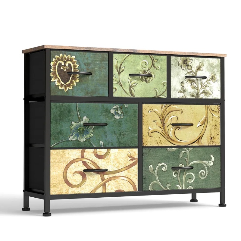Dresser, Bedside table with a movable fabric box, sturdy steel-framed wooden top organizer furniture (Option: 7BC)