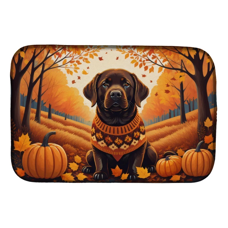 Chocolate Labrador Retriever Fall Dish Drying Mat Absorbent Dish Drying Mat Pad for Kitchen Counter Dish Drainer Mat for Countertop, 14 x 21", Mu (Option: Default)