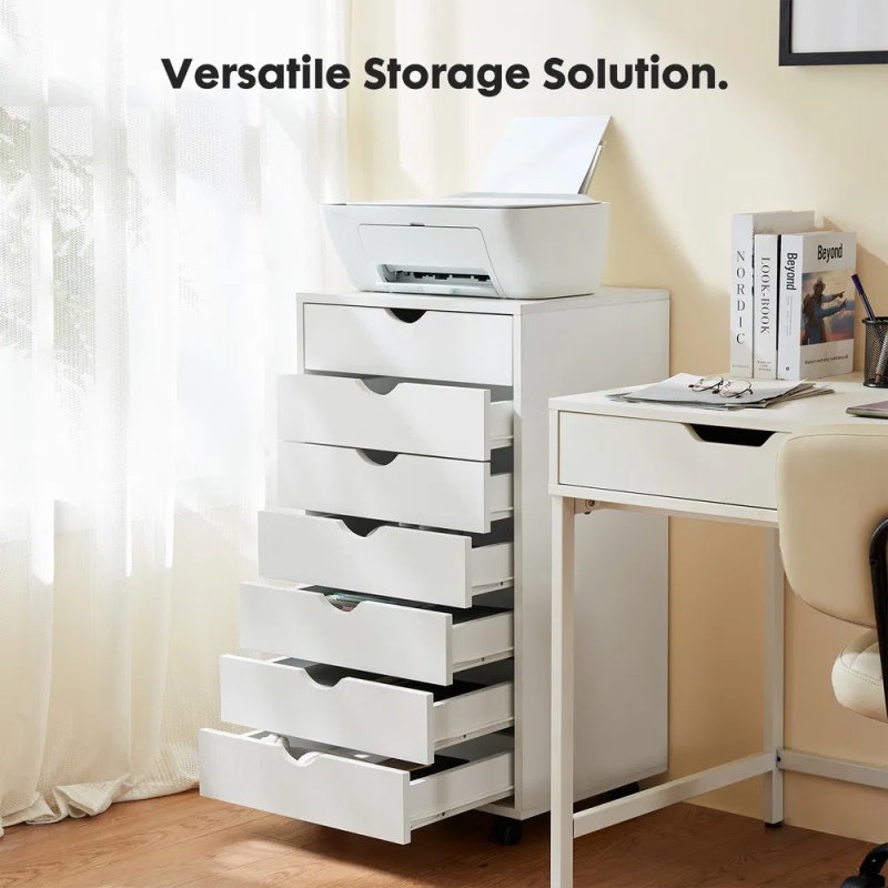 Storage Cabinet Dressers with Wheels Mobile Organizer Drawers for Office, Bedroom, Home (Option: White/7 Drawers)