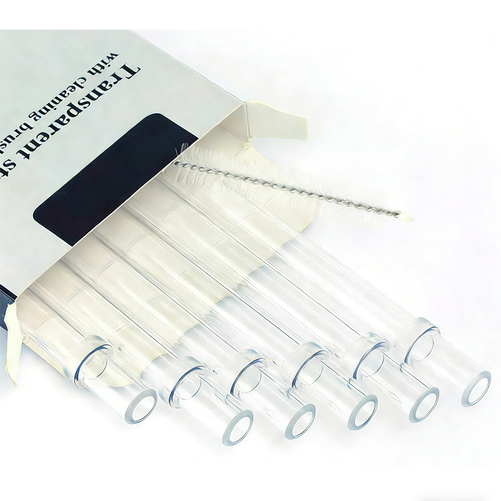 Plastic Straws, Reusable Clear Transparent Straight Drinking Straws, Set Of 6 With 2 Cleaning Brushes (Option: White)