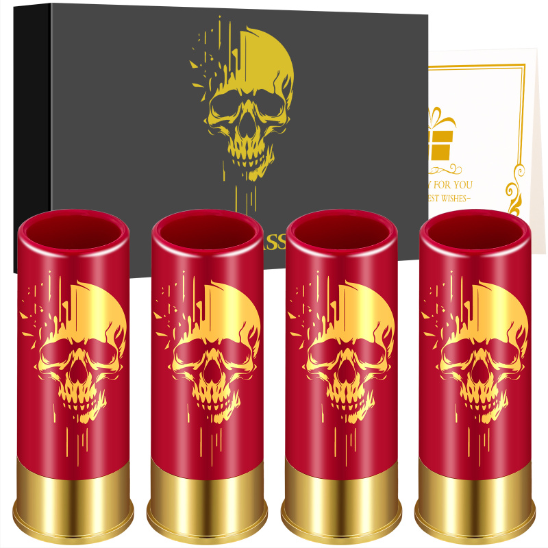4pcs Skull Shot Glasses, 1.5oz - Reusable, High-Quality Plastic Bullet Cups For Whiskey, Cocktails & Wine, Perfect For Bars, Parties & Gifts (Option: Red XJB020607)
