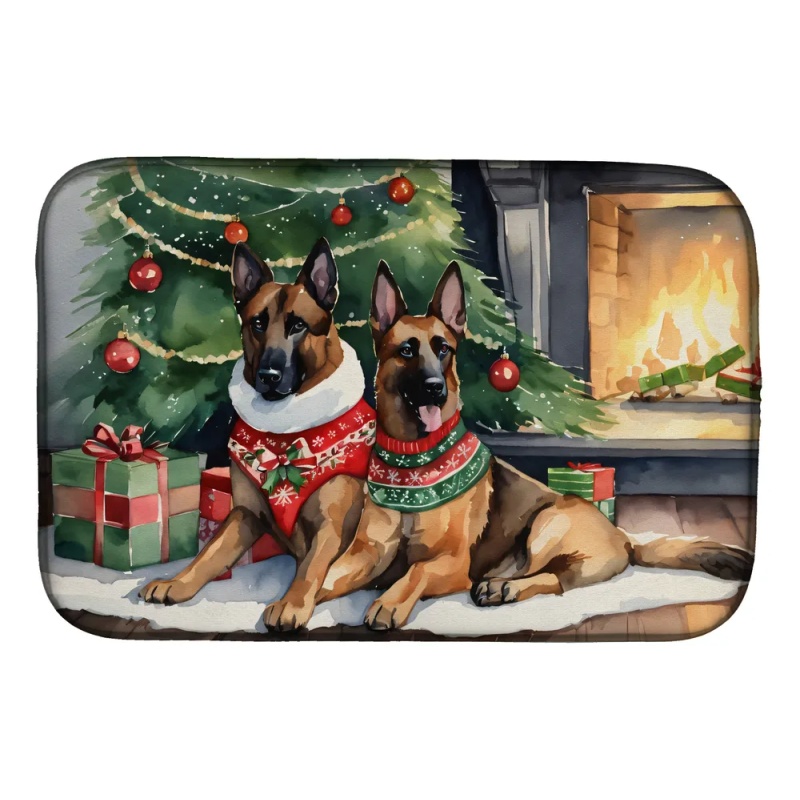 Belgian Malinois Cozy Christmas Dish Drying Mat Absorbent Dish Drying Mat Pad for Kitchen Counter Dish Drainer Mat for Countertop, 14 x 21", Mult (Option: Default)