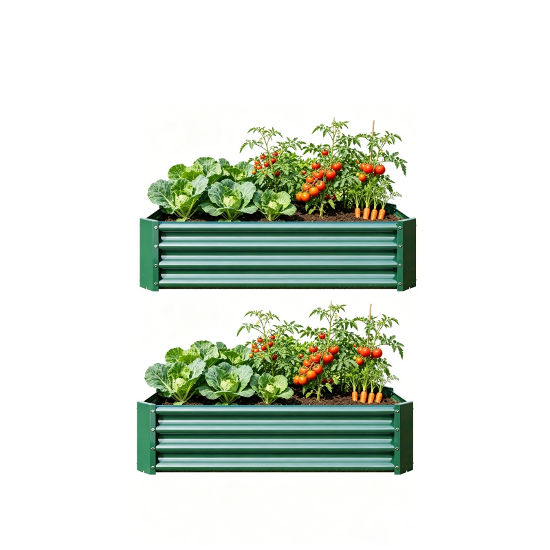 2PCS Green 4×2×1ft Metal Raised Garden Bed, Rectangle Raised Planter for Flowers Plants, Vegetables Herb (Option: green)
