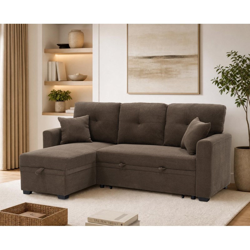Sleeper Sofa, Sectional with Pull-Out Bed, Reversible Chaise, Storage Sectional,Small Space Solution, Convertible Sofa Bed, Living Room Furniture (Option: Coffee)