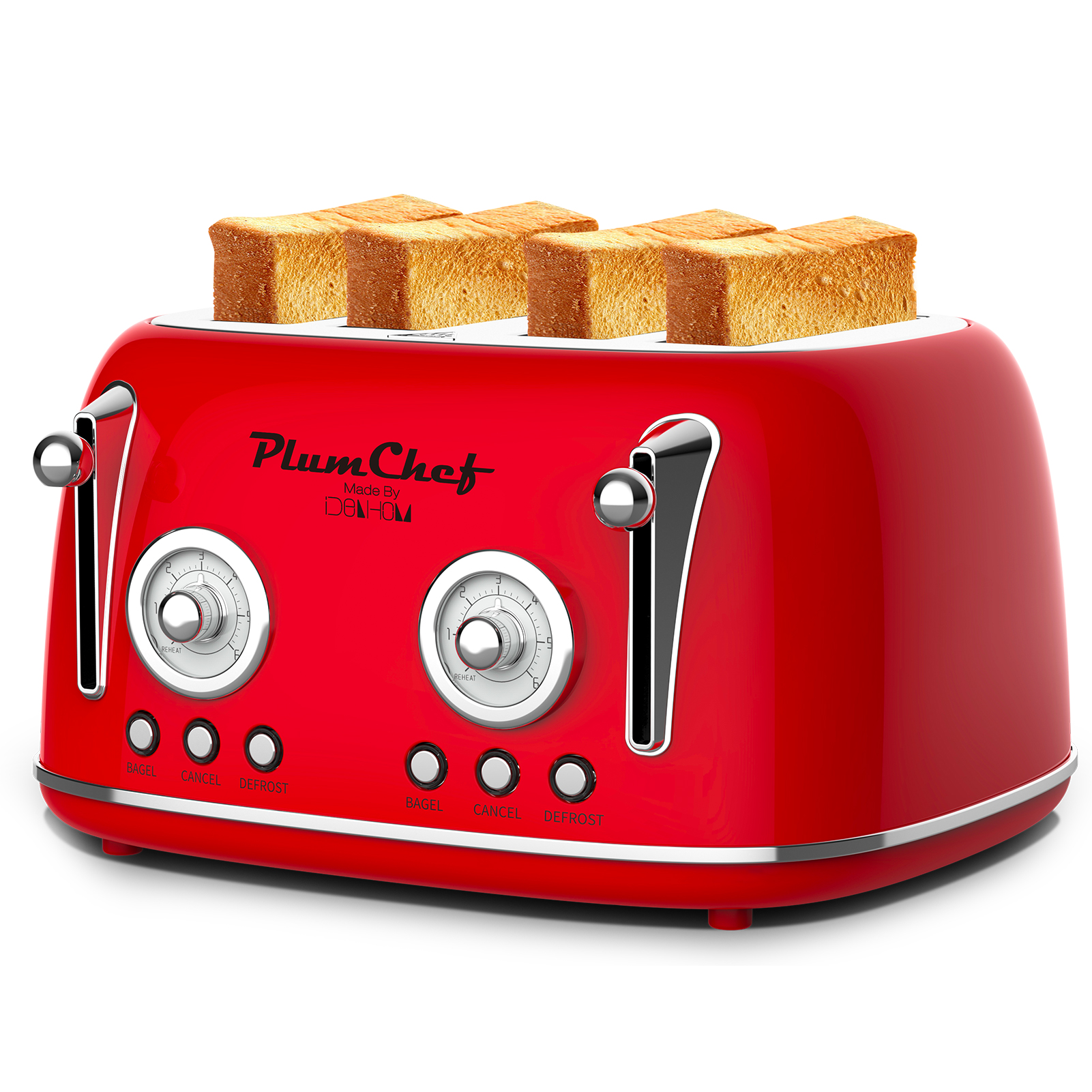 4 Slice Retro Toaster, Dual Control Toaster, 6 Settings, Bagel, Defrost, Removable Crumb Tray, Stainless Steel Housing, 1650W, Red, Amazon Resale (Option: WT3450D)
