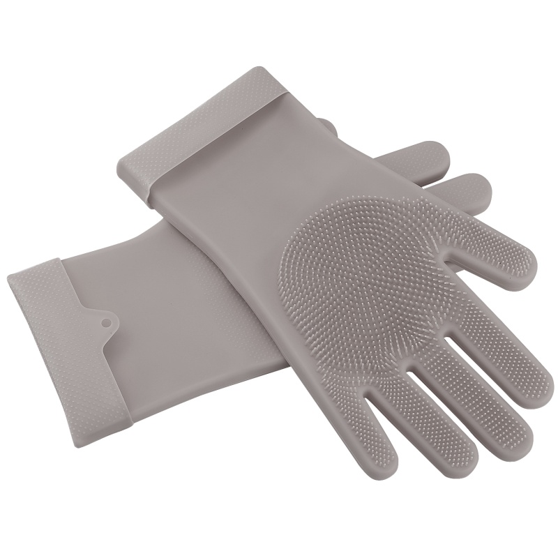 1 Pair Silicone Brush Dishwashing Gloves Cleaning Sponge Pet Scrubber Heat Resistant Wash Gloves (Option: Grey)
