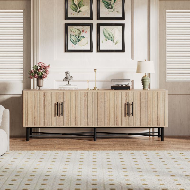 Functional 4-Door TV Cabinet  2 Storage Spaces, Adjustable Shelves, Ideal For Living Room Organization, Natural (Option: Natural)