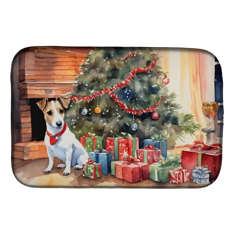 Jack Russell Terrier Cozy Christmas Dish Drying Mat Absorbent Dish Drying Mat Pad for Kitchen Counter Dish Drainer Mat for Countertop, 14 x 21", (Option: Default)