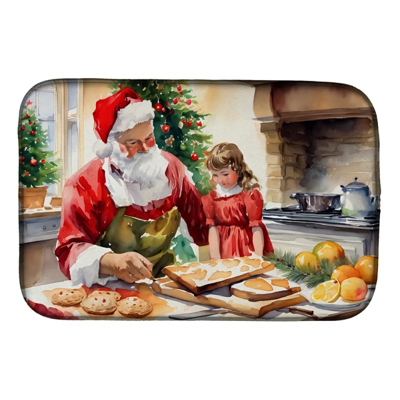 Cookies with Santa Claus Dish Drying Mat Absorbent Dish Drying Mat Pad for Kitchen Counter Dish Drainer Mat for Countertop, 14 x 21", Multicolor (Option: Default)