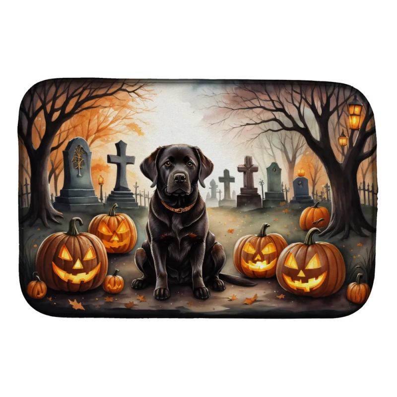 Chocolate Labrador Retriever Spooky Halloween Dish Drying Mat Absorbent Dish Drying Mat Pad for Kitchen Counter Dish Drainer Mat for Countertop, (Option: Default)
