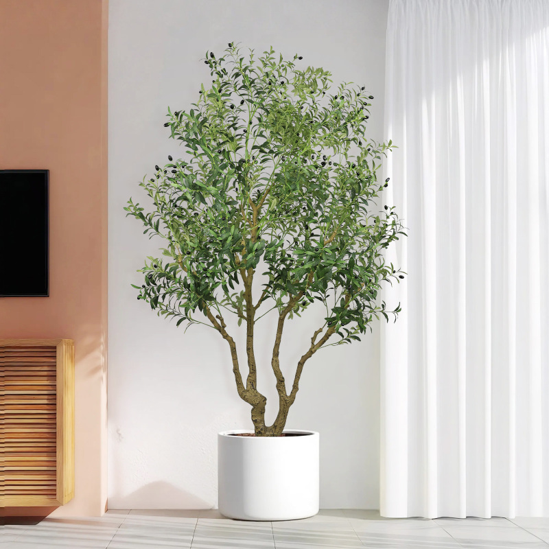 8FT Tall Artificial Olive Tree - Large Faux Potted Tree with Natural Trunk and Lifelike Olive Leaves and Fruit, Elegant Indoor/Outdoor Decorative (Option: green)