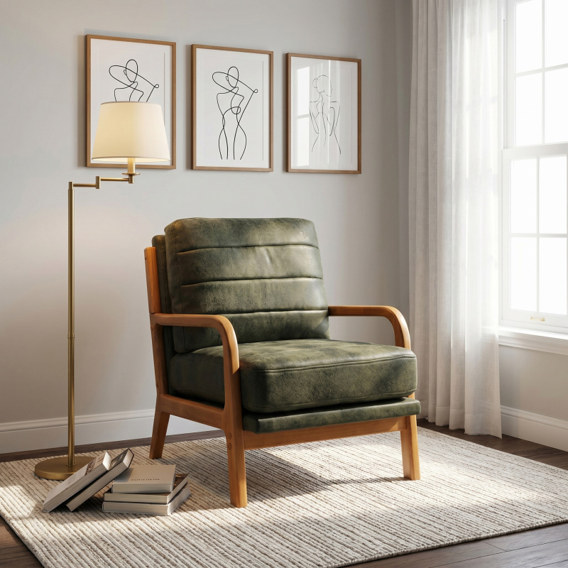 Foil fabric wood armchair (Option: Olive Green)