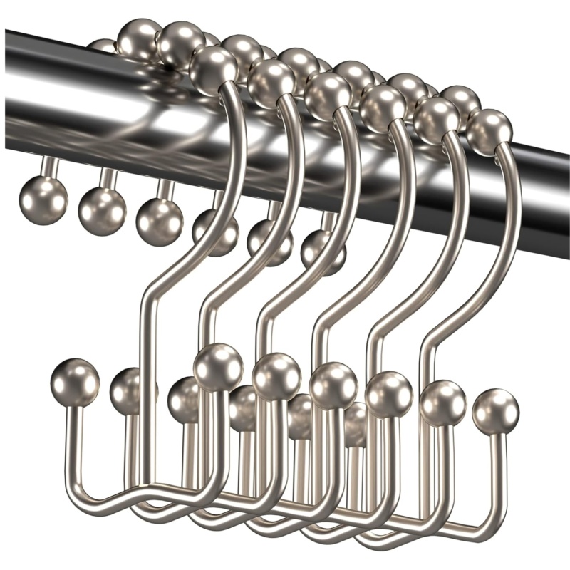 12 Pack Shower Curtain Hooks Rust Resistant Metal Double Glide Rings For Bathroom Shower Rods Curtains Nickel Finish (Option: Nickel)