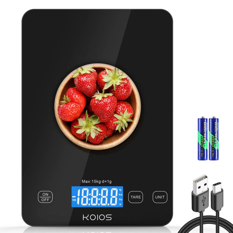 KOIOS Food Scale, 33lb/15kg Digital Kitchen Scale Grams And Ounces For Cooking Baking, 1g/0.1oz Precise Graduation, Type-C Charging, Tare Functio (Option: Black)