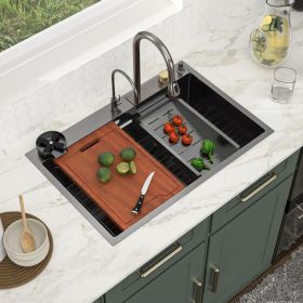 33in. *22in.*10in. Drop In 304 Stainless Steel Workstation Kitchen Sink With Dual Built-in Ledge (Color: Gunmetal Black, size: 33in. *22in.*10in.)