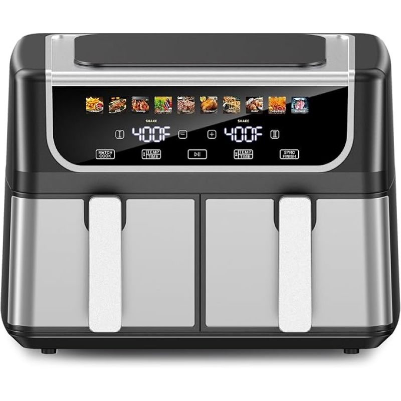 Double-basket Air Fryer, With A 9.5-liter Large Capacity, Independent Temperature Control, And 10 Preset Modes (Option: Black)