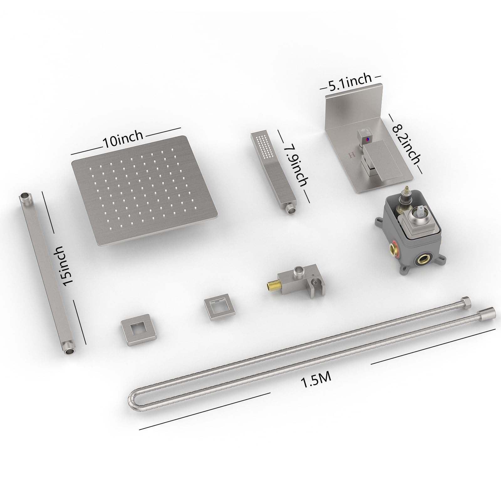 Rain Shower System With Storage Rack, 10-inch Shower Faucet Set, Brushed Nickel Finish, High-pressure Square Shower Head, Luxury Wall-mounted Sho (Option: 1)