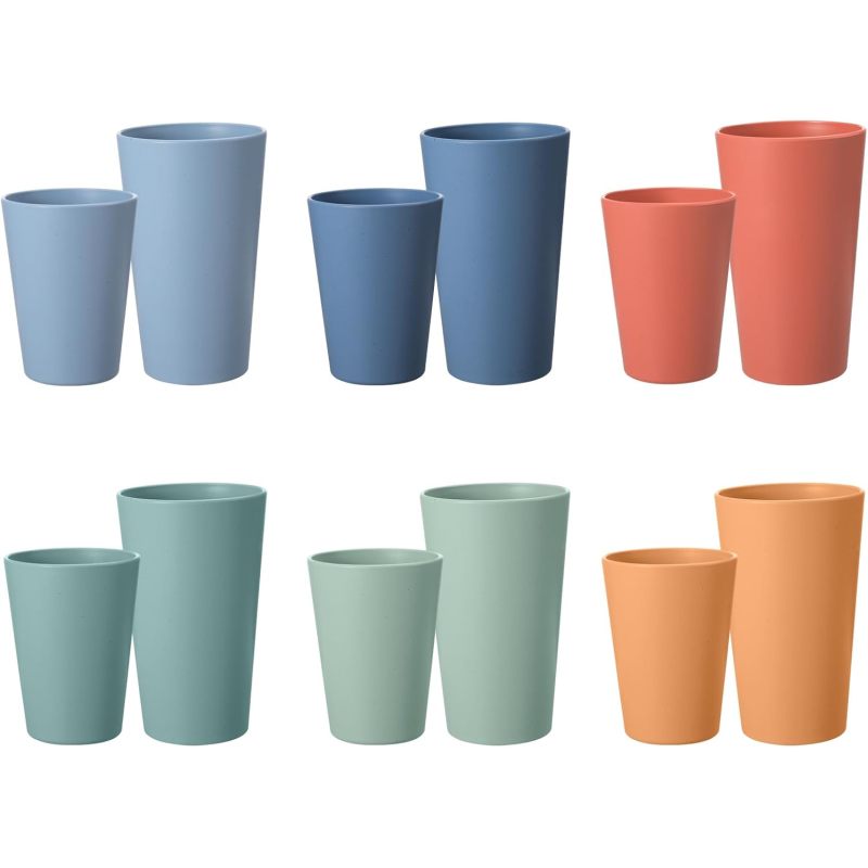 12 Pack Wheat Straw Cups, 6 X 20 Oz & 6 X 12 Oz, Reusable Unbreakable Plastic Drinking Cups, BPA-Free, Microwave & Dishwasher Safe (Option: Multicolor)