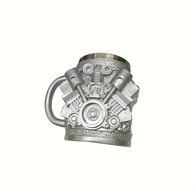 V6/V8 Engine Design Mug - Heavy-Duty Metal Construction, Double-Wall Insulated Cup With Non-Slip Grip - Vintage Automotive Beer Cup, Coffee Mug G (Option: V8)