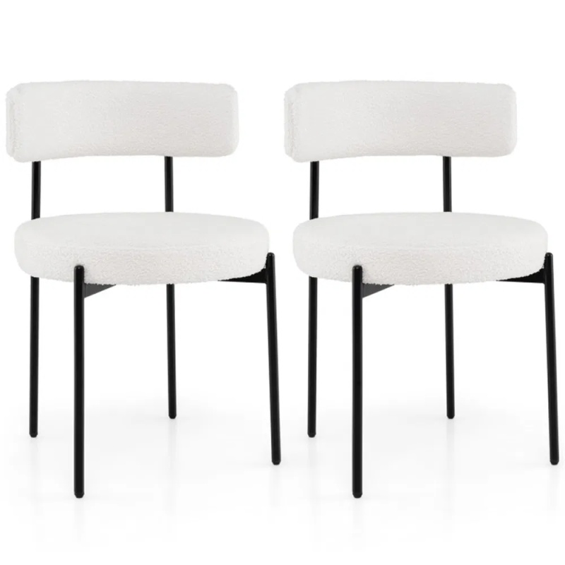 2 PCS White Sherpa Upholstered Dining Chair, Ergonomic Curved Backrest & Wide Round Seat (Option: defaulttitle)