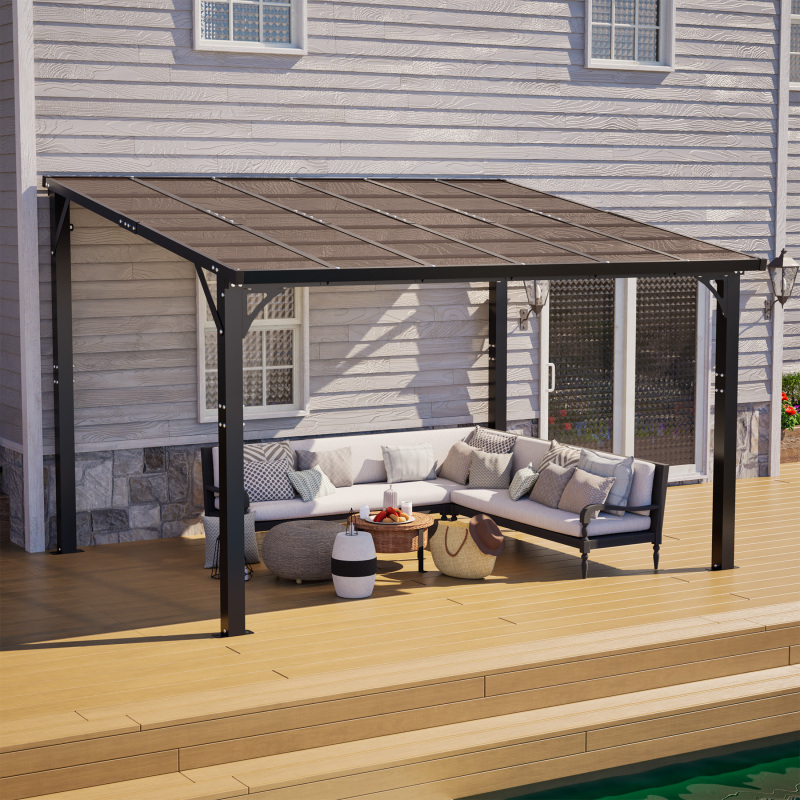 12x10 FT Hardtop Gazebo, Outdoor Patio Pergola with Tinted Polycarbonate Roof, UV & Snow Resistant, Rustproof Aluminum Frame – For Garden, Backya (Option: Brown)